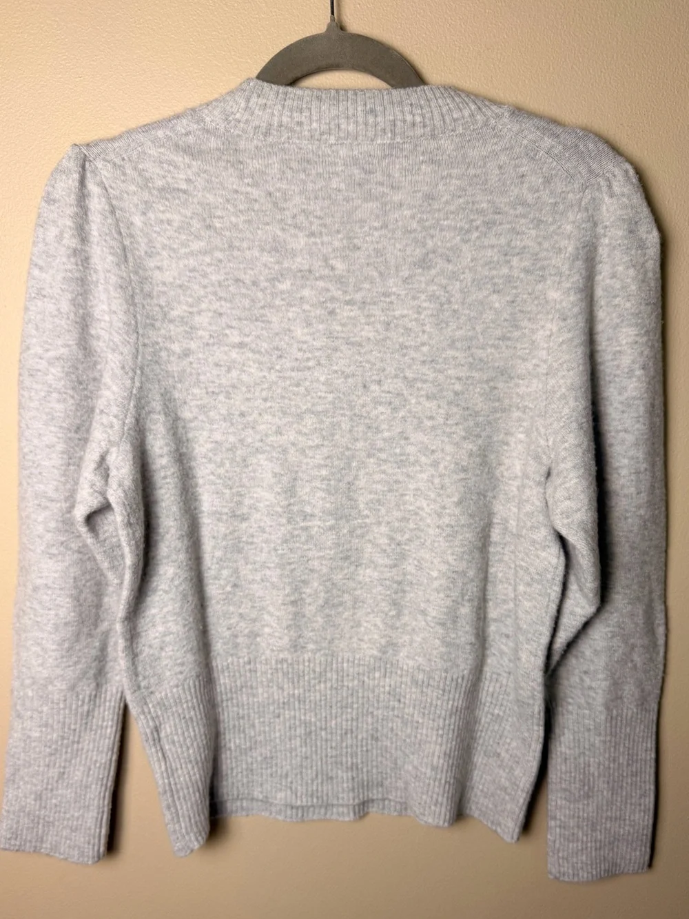 J.Crew Puff Sleeve Crewneck Sweater Supersoft Yarn Gray Merino Alpaca Size M